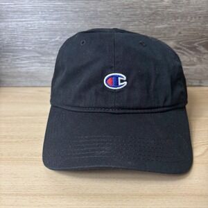Champion Hat Cap Strap Back Black Embroidered Mens One Size Casual Athletic